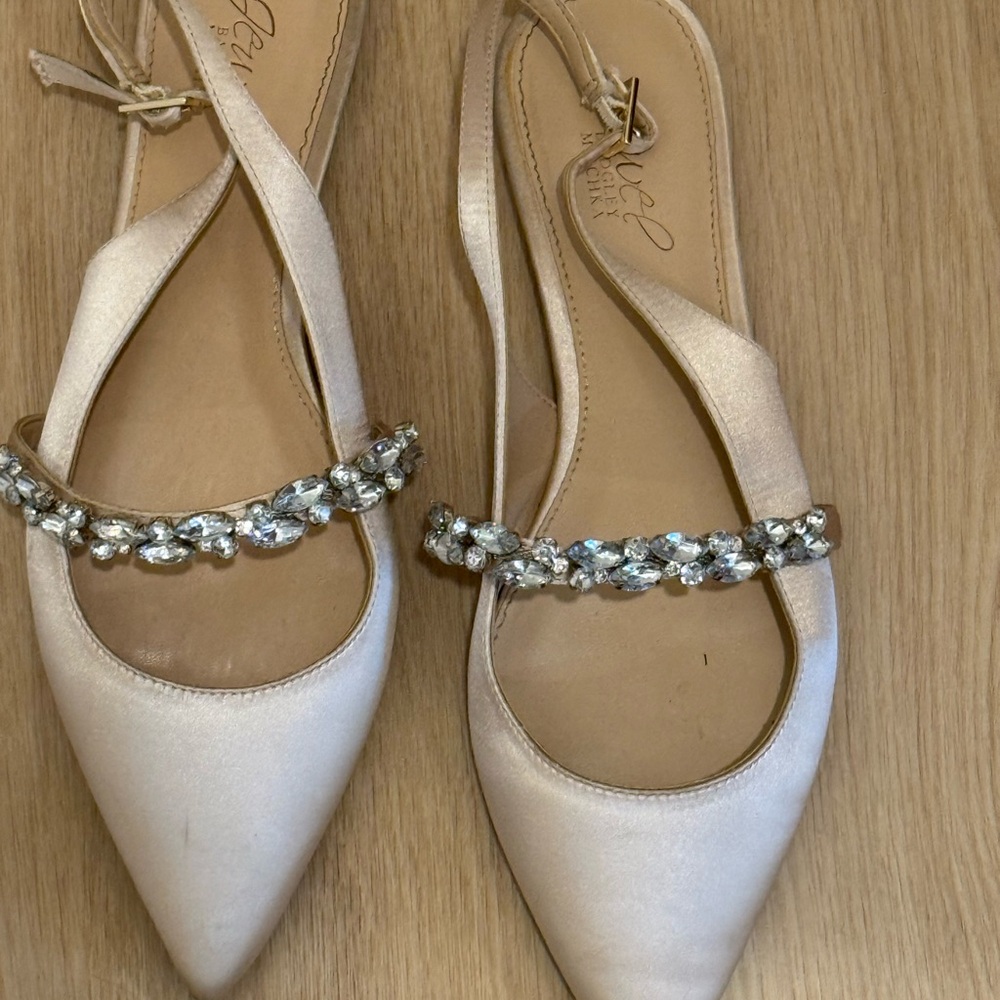 Jewel Badgley Mischka Champagne Slingback Flats with Crystal Embellishments